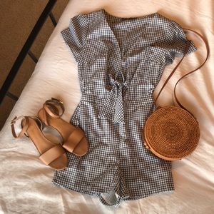 Abercrombie & Fitch Navy Blue Gingham Romper Med